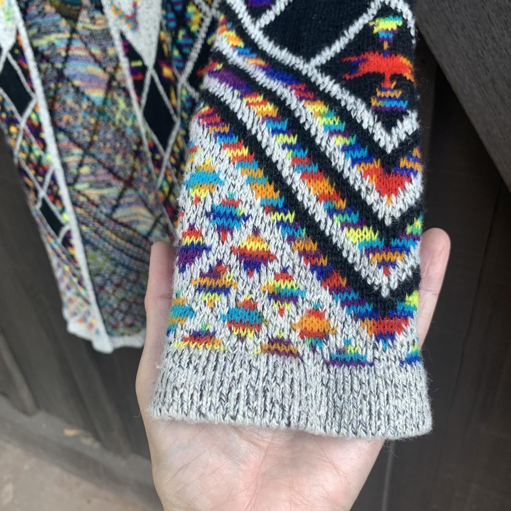 Boho Aztec Hooded Cardigan Sweater Open Front Long Knit Multicolor Size M - Picture 4 of 14